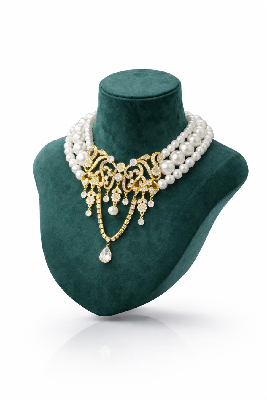 Elizabeth01 Gold ve İnci Detaylı Choker Kolye